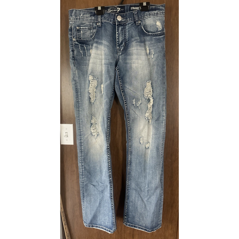 Seven 7 Mens light wash distressed straight leg jeans 32x34
